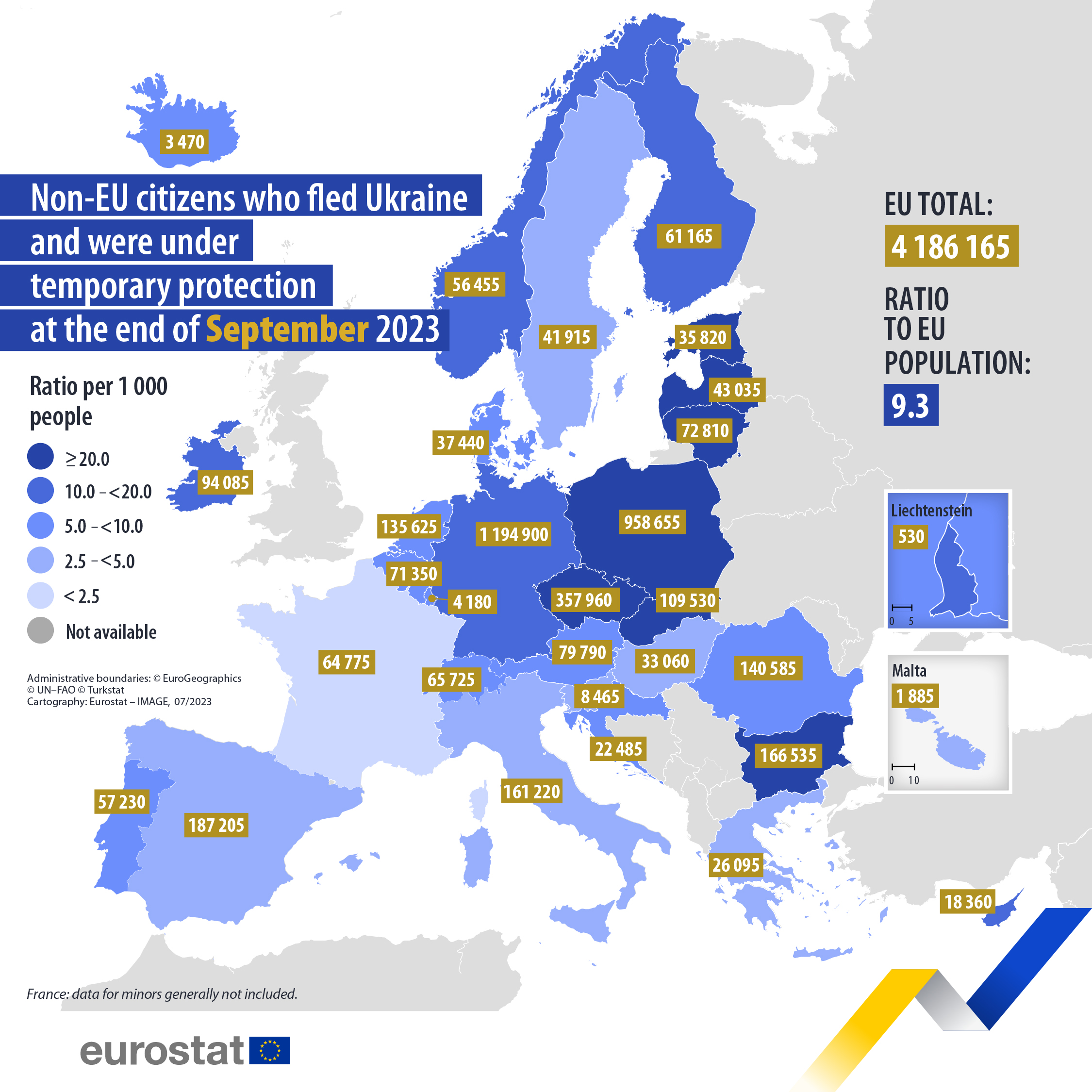 MAP: non-EU citizens who fleed Ukraine and were under temporary protection at the end of September 2023