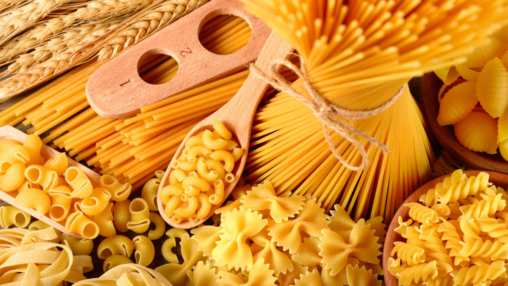 Uncooked pasta and spagetti in different forms and shapes