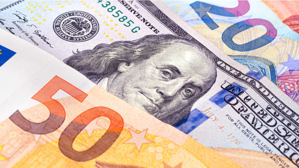 US dollar and euro banknotes