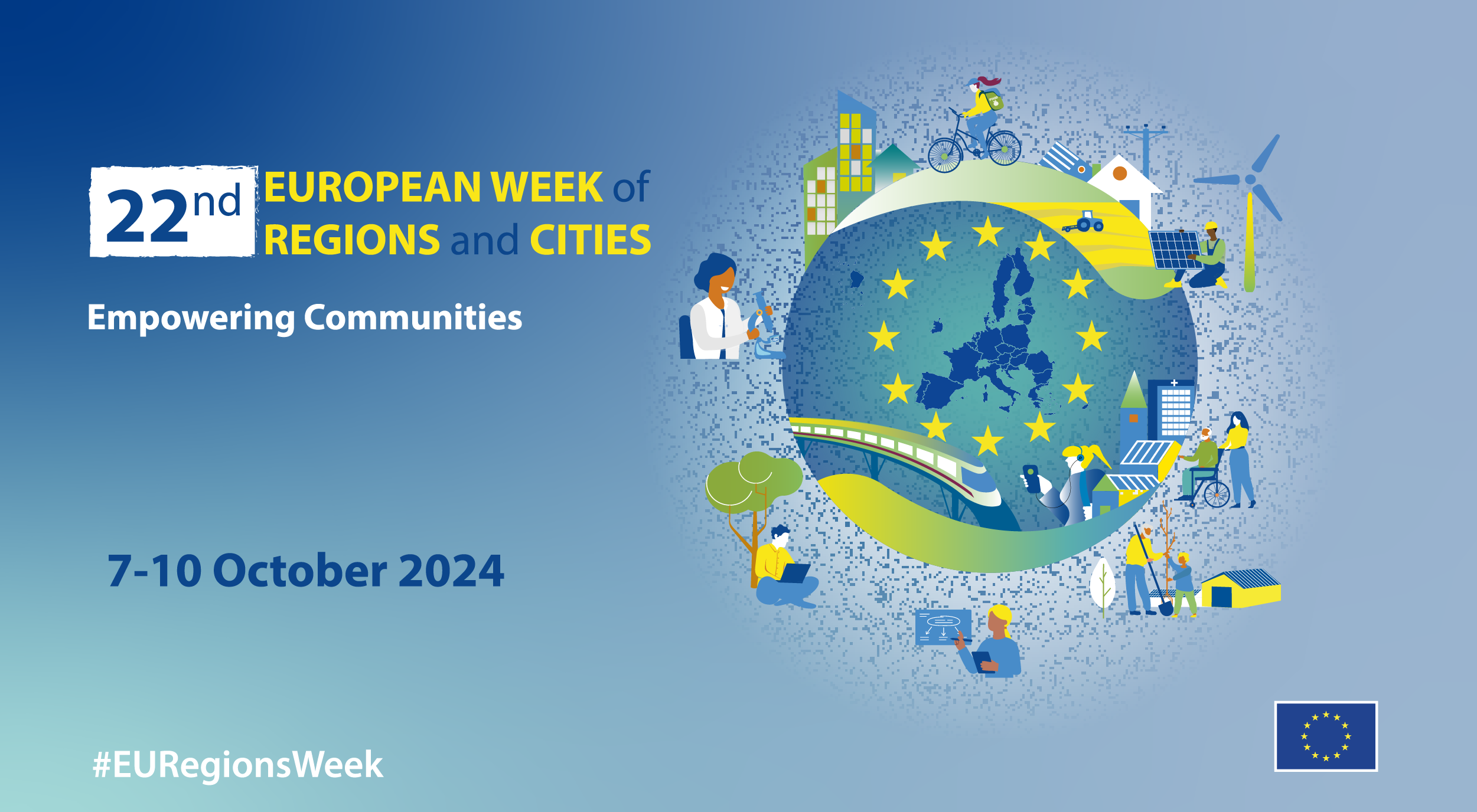 European week of regions and cities, Empowering Communities, 7-12 October 2024. Promo visual.