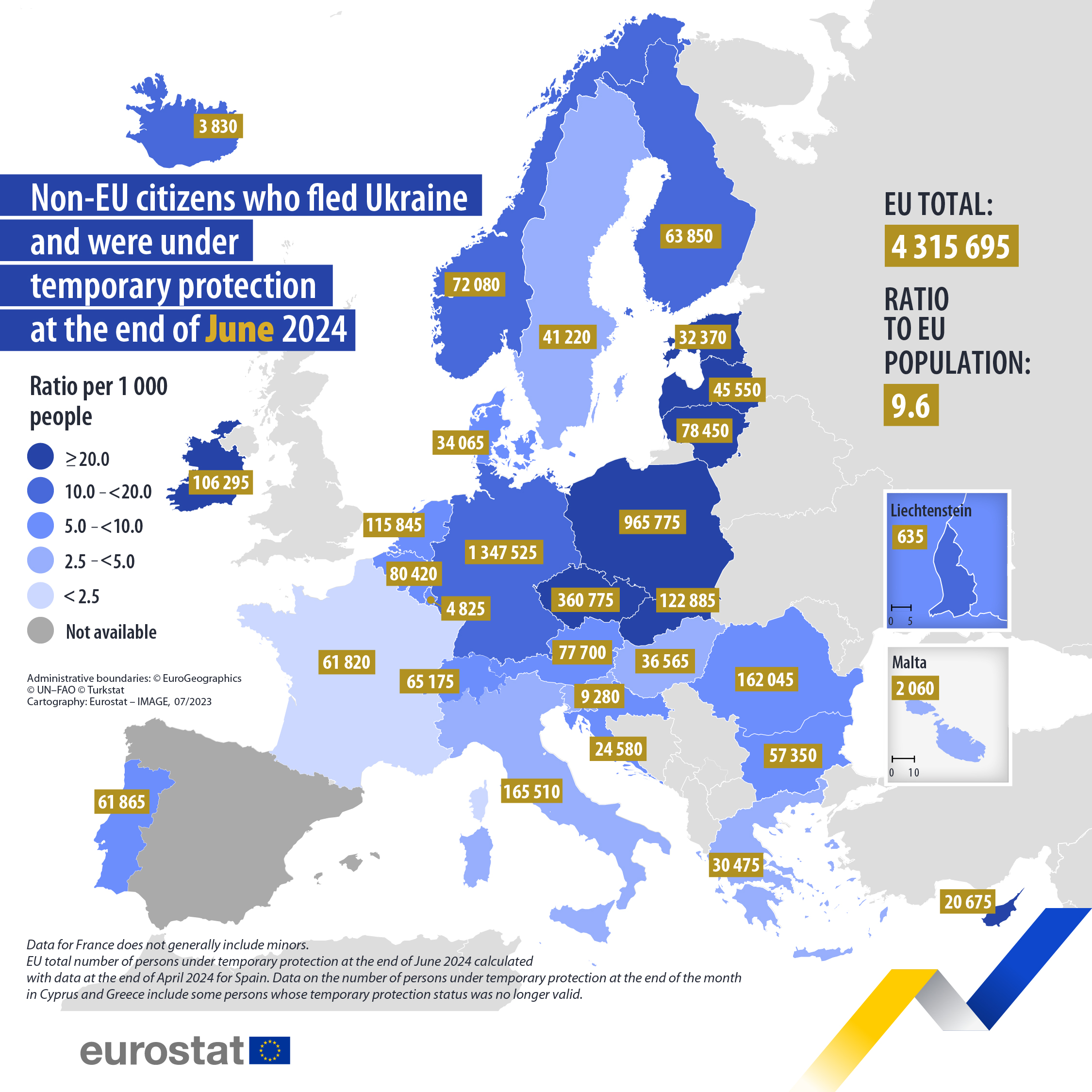 Non-EU citizens who fled Ukraine and were under temporary protection at the end of June 2024. Map - Click to enlarge