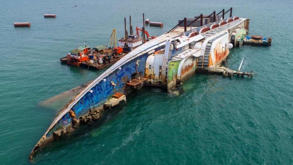 A sinking passenger ship.