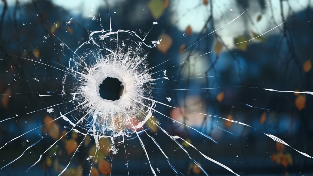 A broken window.