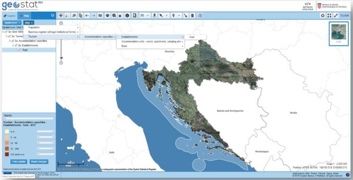 A screenshot image showing the homepage of the GeoSTAT portal for accommodation capacity in Croatia.
