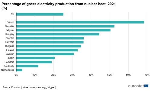 Line chart showing the percentage of gross electricity production from nuclear heat in 2021.