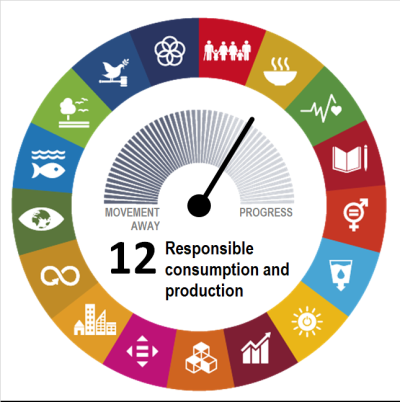 Goal-level assessment of SDG 12 on “Responsible Consumption and Production” showing the EU has made moderate progress during the most recent five-year period of available data.