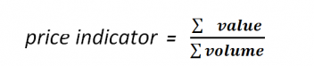 Price indicator formular, value divided by volume gives the specific price indicator in euro/tonne.