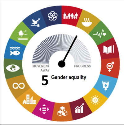 Goal-level assessment of SDG 5 on “Gender Equality” showing the EU has made moderate progress during the most recent five-year period of available data.