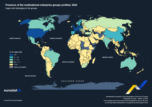 a map showing the Worldwide presence of the multinational enterprise groups profiled, 2022.