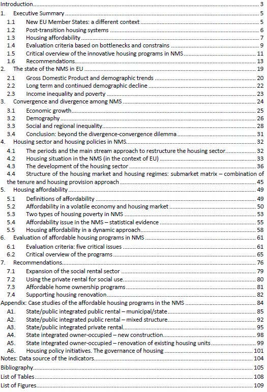 Affordable Housing in Central and Eastern Europe : Table of content Table of content of the research report on Affordable Housing in Central and Eastern Europe