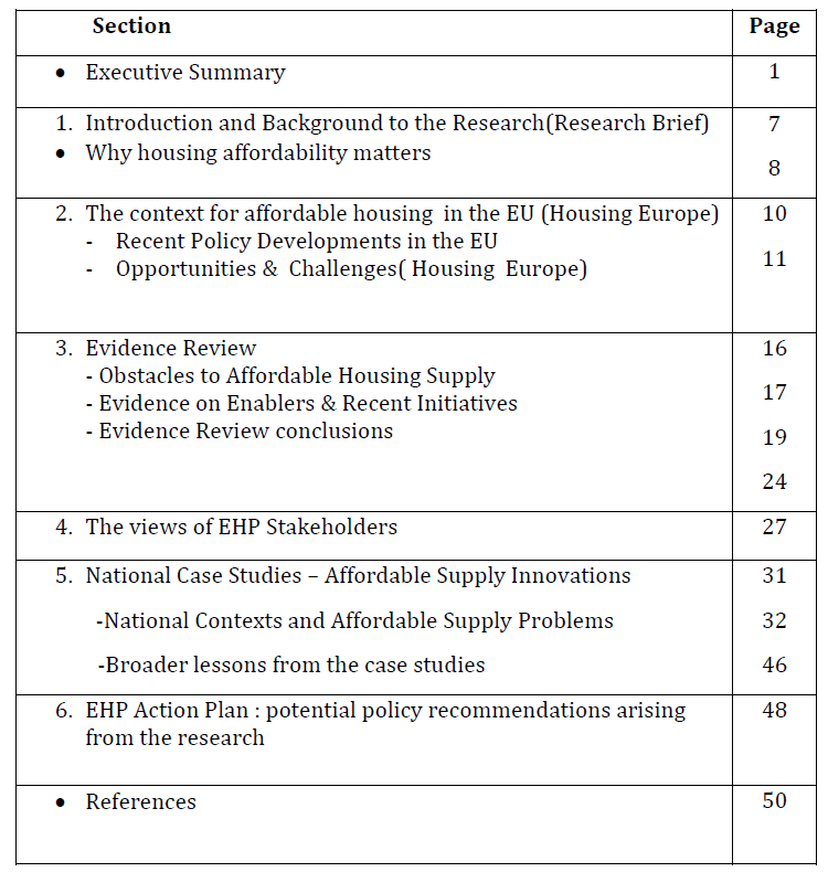 content of the research report on Overcoming Obstacles to the Funding and Delivery of Affordable Housing Supply in European States
