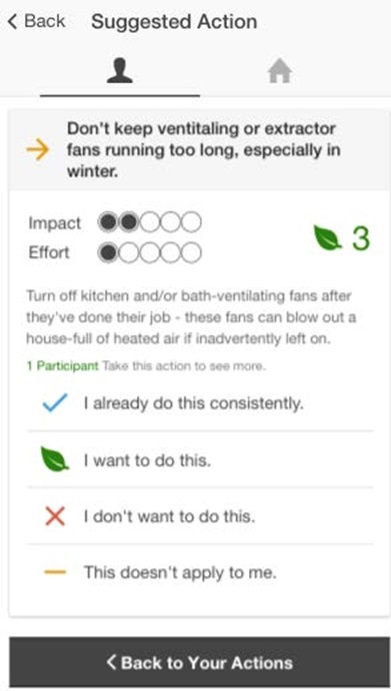 Screenshot of social app \"YouPower\" in which the user is suggested not to keep ventilating or extractor fans running for too low, especially in winter