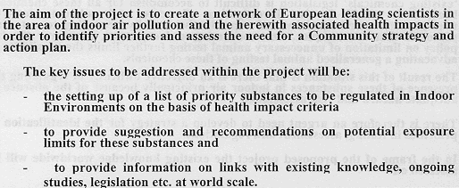 Aims of the project : INDEX - Critical Appraisal of the Setting and Implementation of Indoor Exposure Limits in the EU