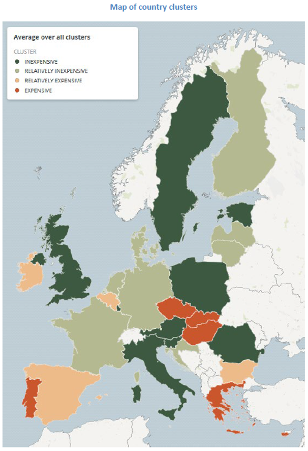Heat Map representing mobile broadband prices in Europe