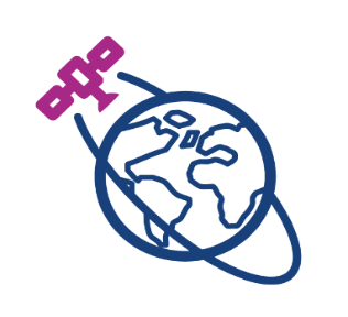 Icon of satellite orbiting a globe