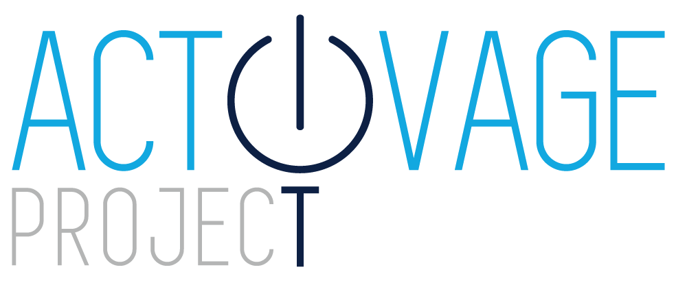 ACTIVAGE logo — ordet ACTIVAGE med i erstattet med en tænd/sluk-knap