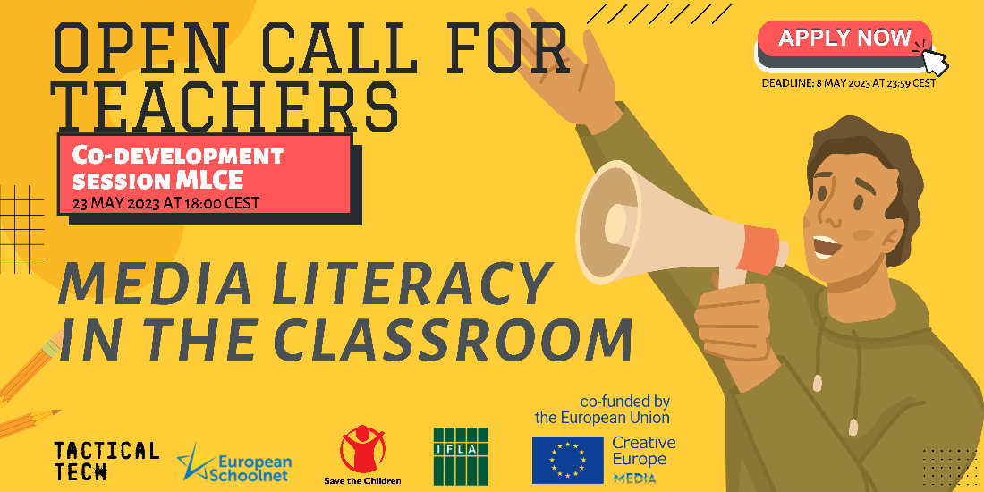 Image promoting call for teachers for media literacy in the classroom project