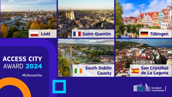 Collage of all five finalist cities of the 2024 Access City Award