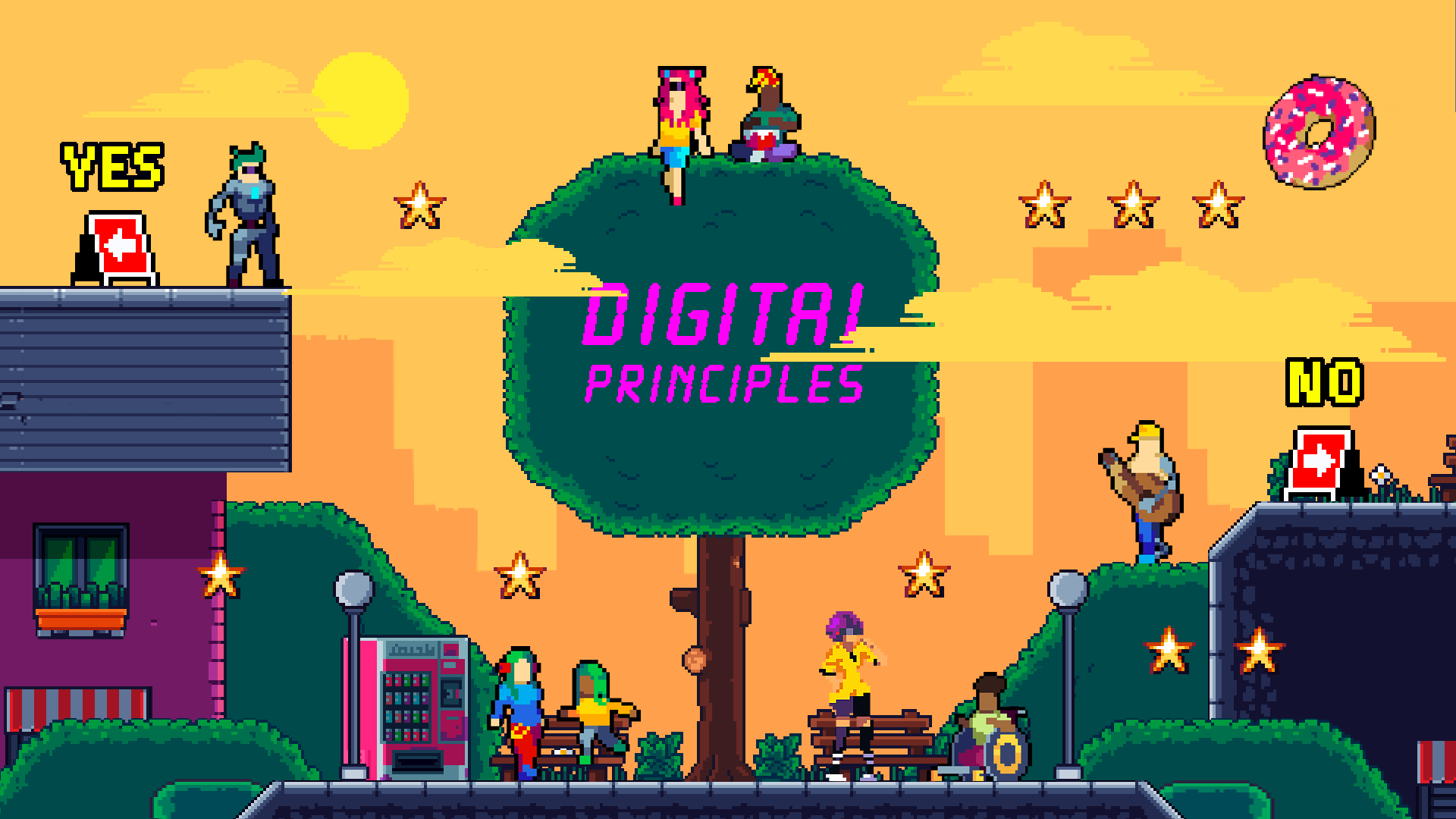 Skaitmeninių principų vaizdo žaidimų plakatas