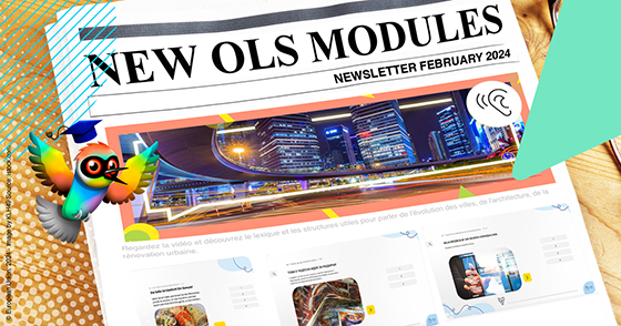 A newspaper with the headline ‘new OLS modules’ and screenshots from OLS