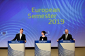 Valdis Dombrovskis, Marianne Thyssen, Pierre Moscovici on the European Semester Spring 2019 package © European Union, 2019