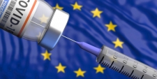 Injection and vaccine bottle against an eu flag
