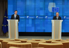 Valdis DOMBROVSKIS (Executive Vice-President of the European Commission for an Economy that Works for People) and Andrej SIRCELJ (Slovenian Minister for Finance, Slovenia) at the Press Conference of Economic and Financial Affairs Council on 13 July 2021 ©European Union