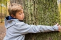 Poika halaa puuta