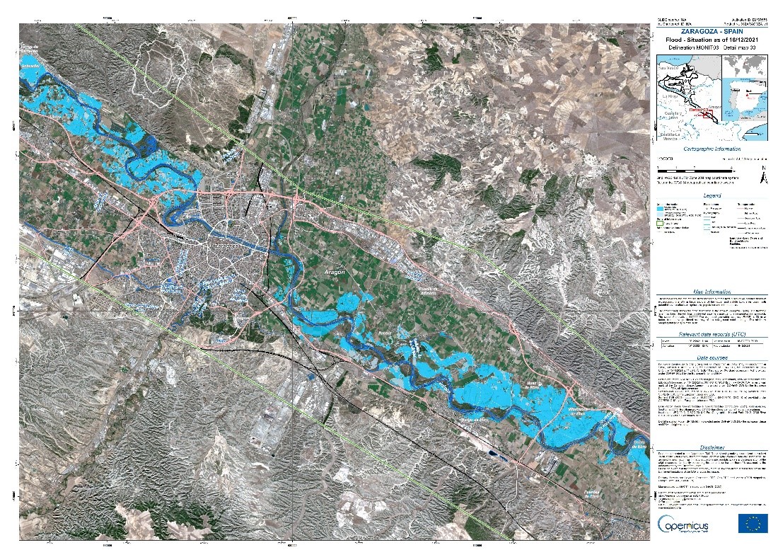 Vigilancia del alcance de las inundaciones en la ciudad de Zaragoza el 16 de diciembre