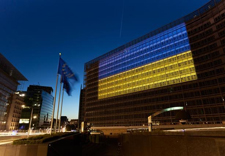 The Berlaymont building illuminated in blue and yellow in support of Ukraine, ©European Union