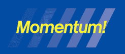 Text with blue background: Momentum!