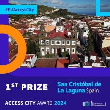 View of La Laguna City with text 1st prize. San Cristóbal de La Laguna, Spain. Access City Award.