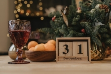 Christmas table with a calendar marking 31 December