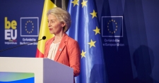 Ursula von der Leyen talks at the conference of the European Pillar of Social Rights in La Hulpe.