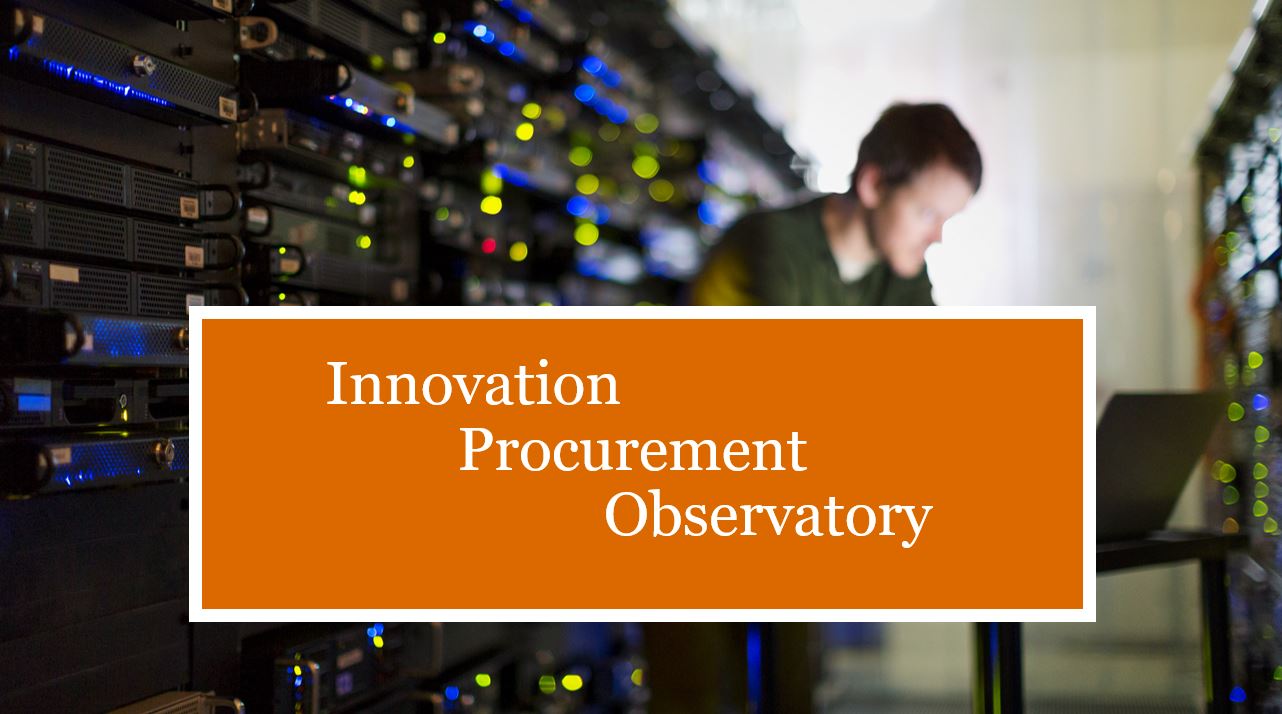 Picture shows a computer room with the words Innovation Procurement Observatory on top