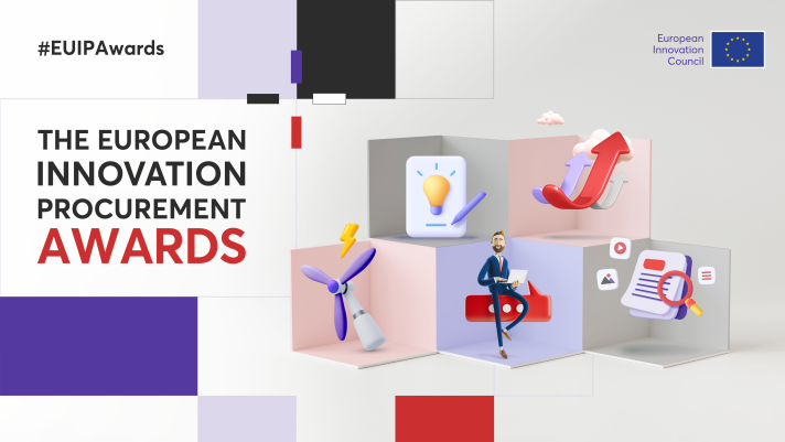 European Innovation Procurement Awards against background in black, red and purple