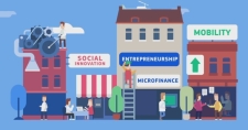 Illustration of Some Business with slogans such as social innovation, mobility, entrepreneurship among others