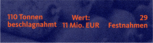 110 Tonnen beschlagnahmt, Wert: 11 Mio. EUR.,29 Festnahmen Summary