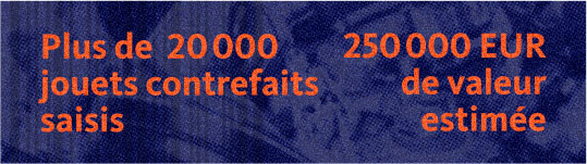 Plus de 20000 jouets contrefaits saisis. 250 000 EUR de valeur estimée