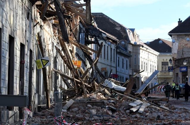 Destroyed houses in Petrinja, Croatia, following the earthquake