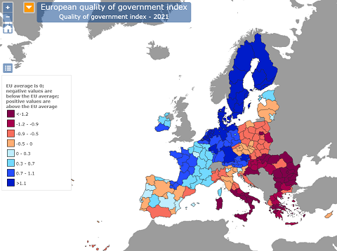 Which European regions have the highest Quality of Government?