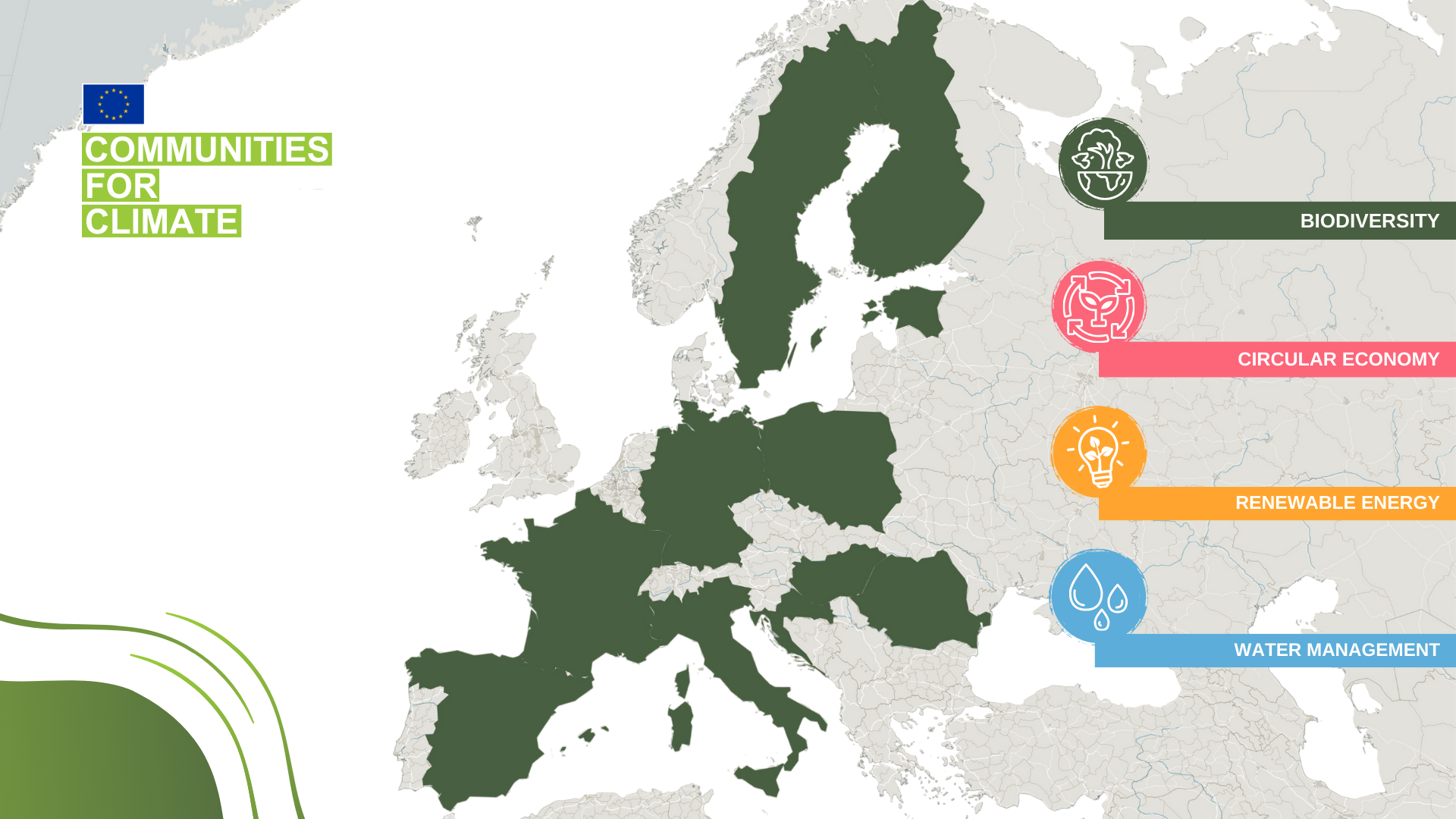 map of EU with the countries involved in the Communities For Climate (C4C)