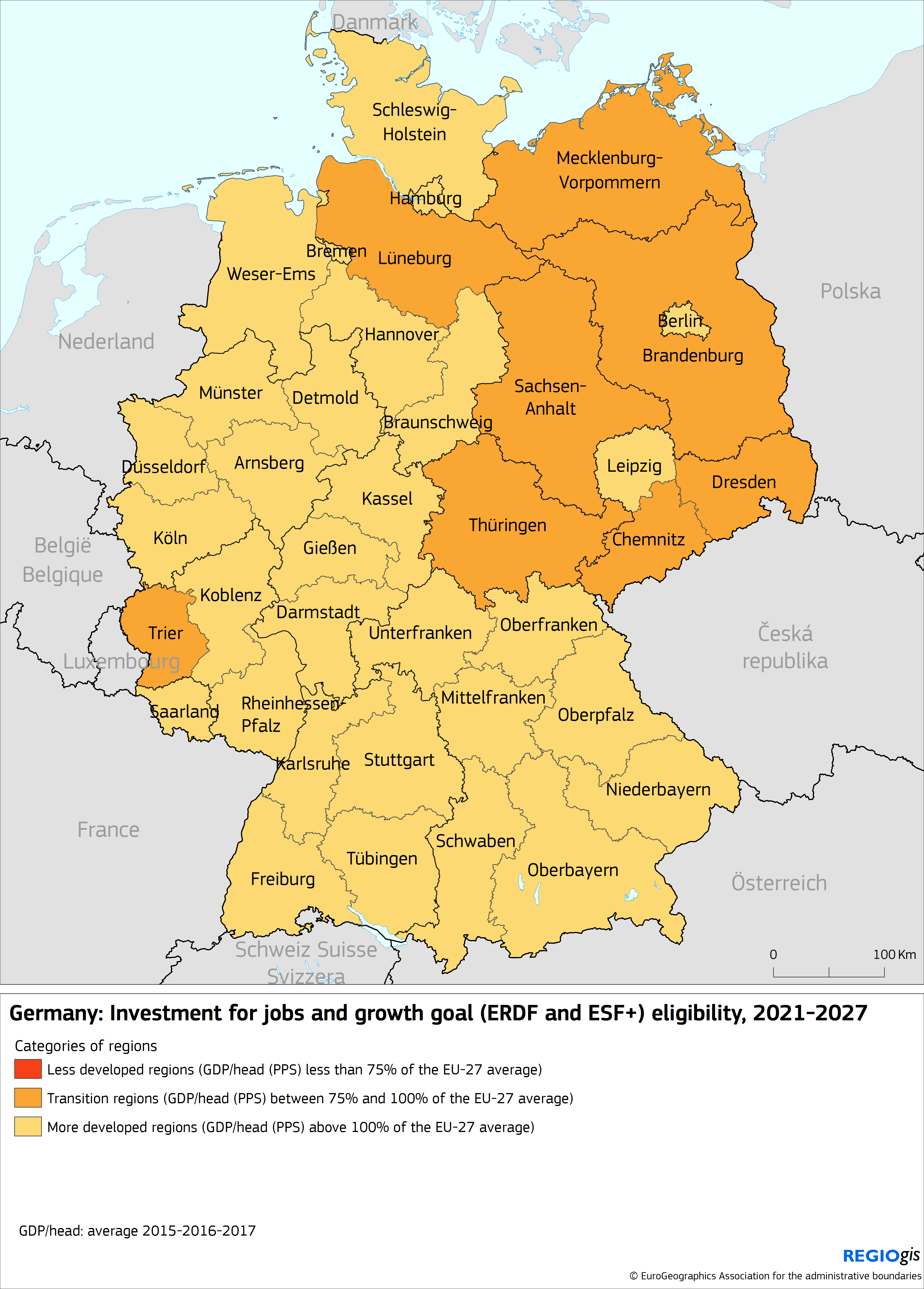 Structural Funds 2021-2027 (ERDF and ESF) eligibility: Germany