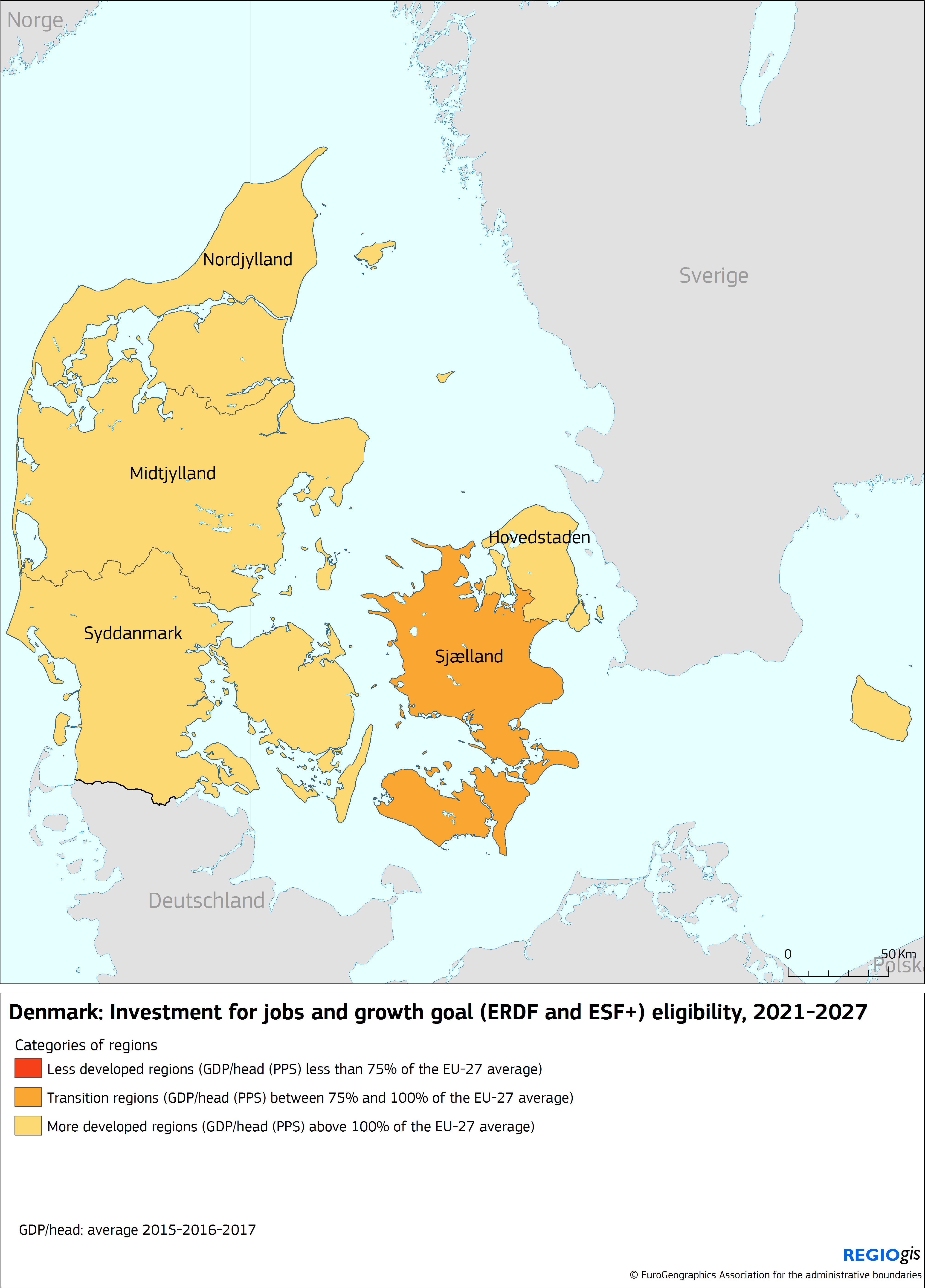 Structural Funds 2021-2027 (ERDF and ESF) eligibility: Denmark