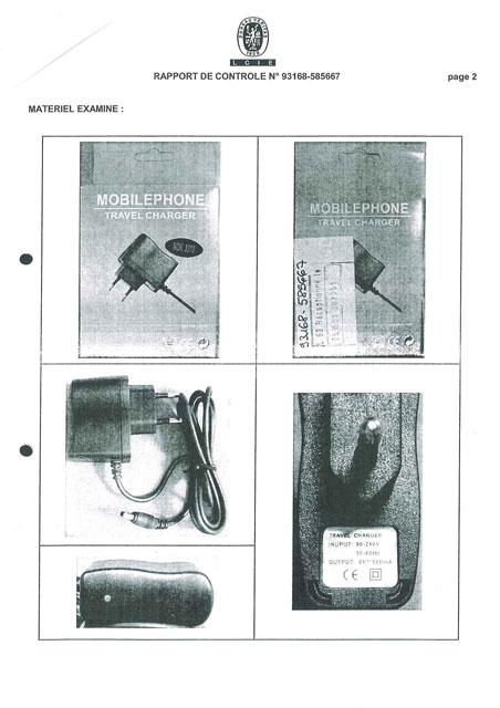 Photo of recalled product: Mobile phone travel charger