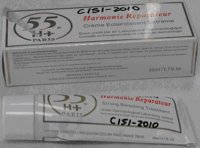 Photo of recalled product: Skin lightening cream - Harmonie Reparateur /Strong Bleaching Treatment