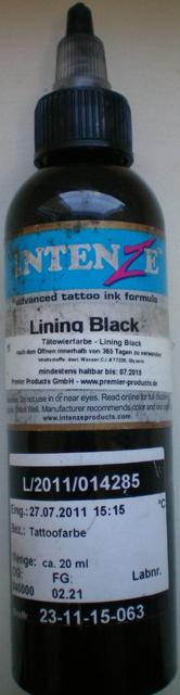 Photo of recalled product: Tattoo ink "Intenze Lining Black"