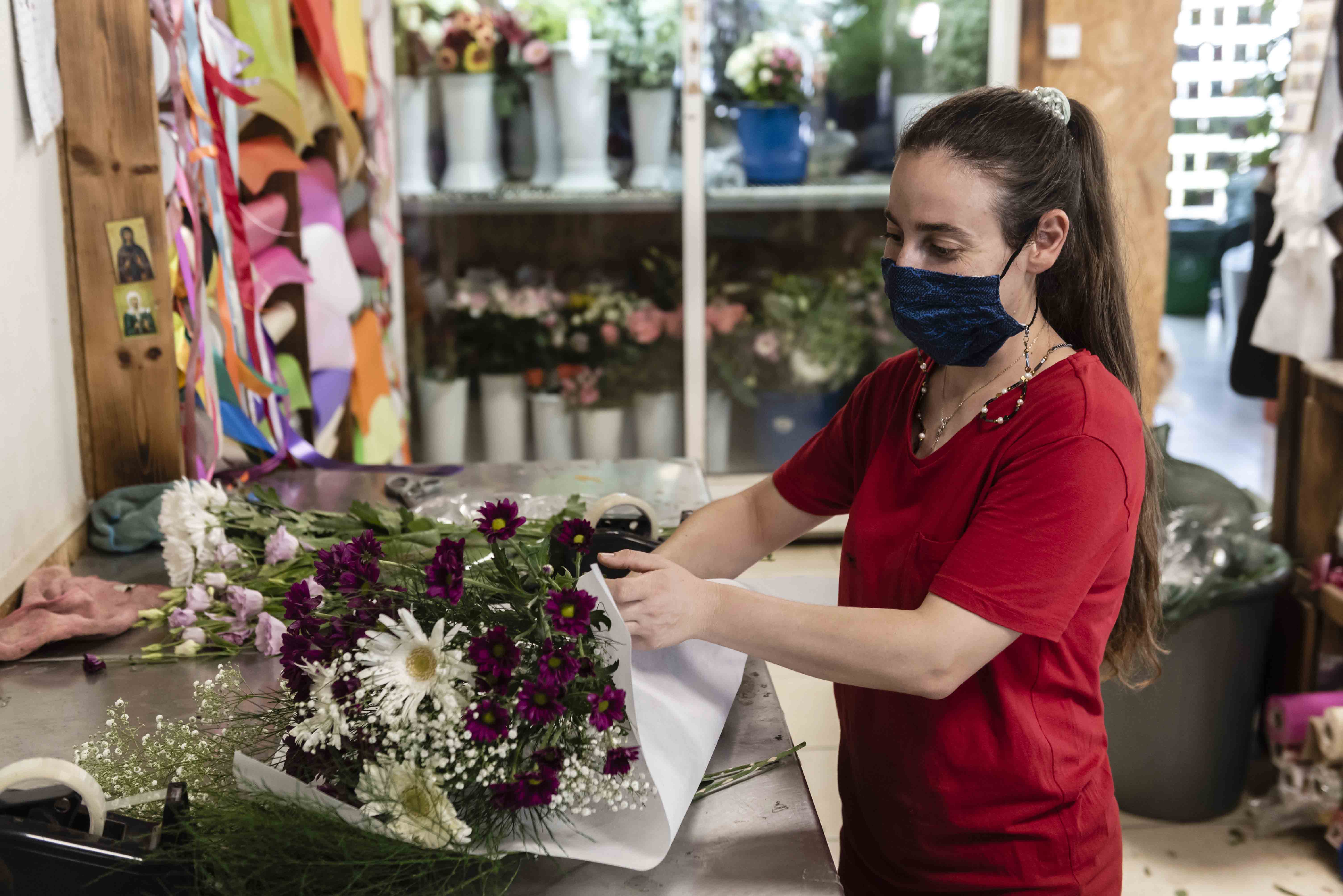 A woman working in a flower shop in Nicosia (Cyprus)