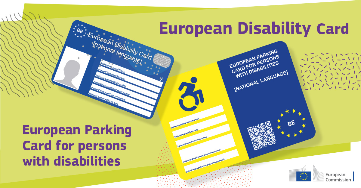 Muster der  Europäischer Behindertenausweis und Europäischer Parkausweis für Menschen mit Behinderungen