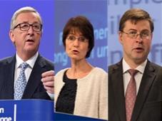 Commission President Jean-Claude Juncker, Commisioner Marianne Thyssen, Commission Vice-President Valdis Dombrovskis